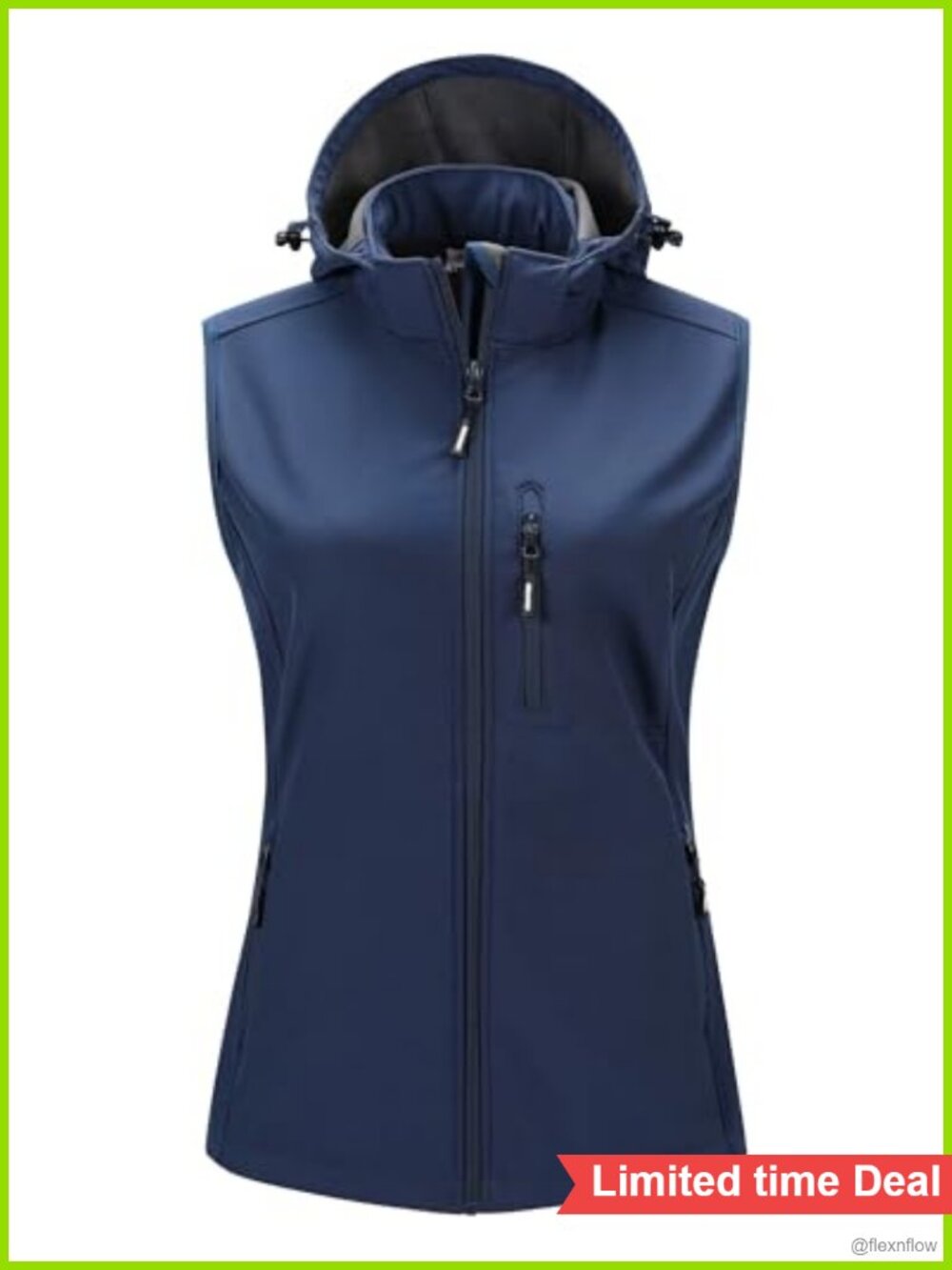 Women's Hooded Lightweight Windproof Fleece-lined Zip Up Vest with Pockets